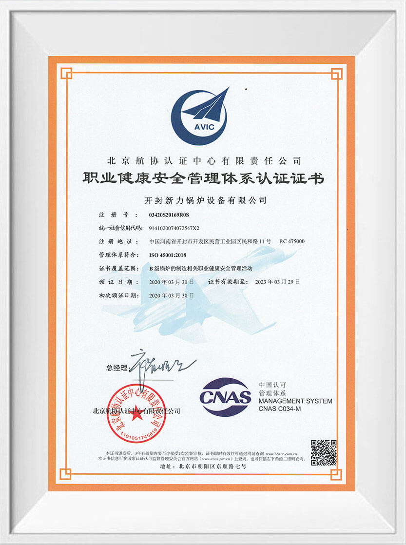 职业康健清静治理系统认证证书